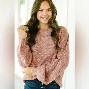 The‎ Slouchy Dusty Rose Bubble Sleeve Sweater Size Medium